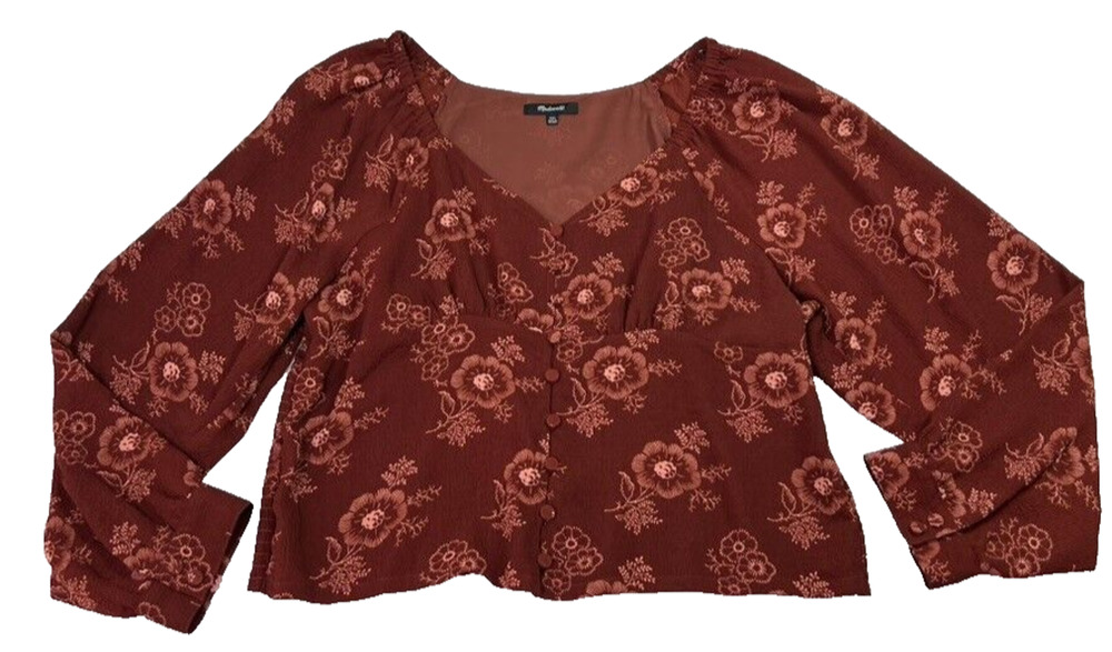 Madewell Crepe Crop Top Womens XXL Peasant Shirt Smocked Back Autumn Floral
